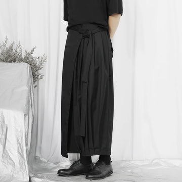Spring/Summer Casual Wide Leg Pants for Men's Dark Knight Pants Original Four Seasons  Asymmetric Loose Crop Nine Pants